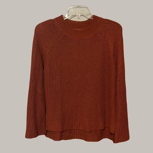 Burnt Orange Cable Knit Sweater with Bell Sleeves Women's Small